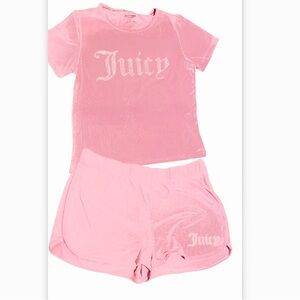 Juicy Couture  2 piece Pink Silver Rhinestone Sleep Wear Set Women’s size Large